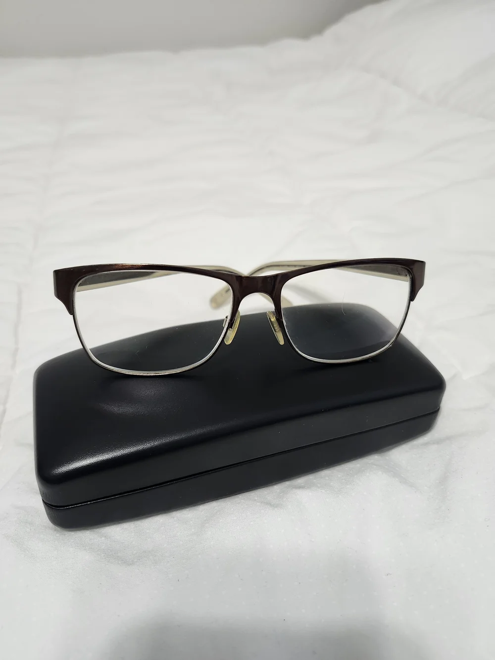 Burberry Brown and Gold Semi-Rim Eyeglasses